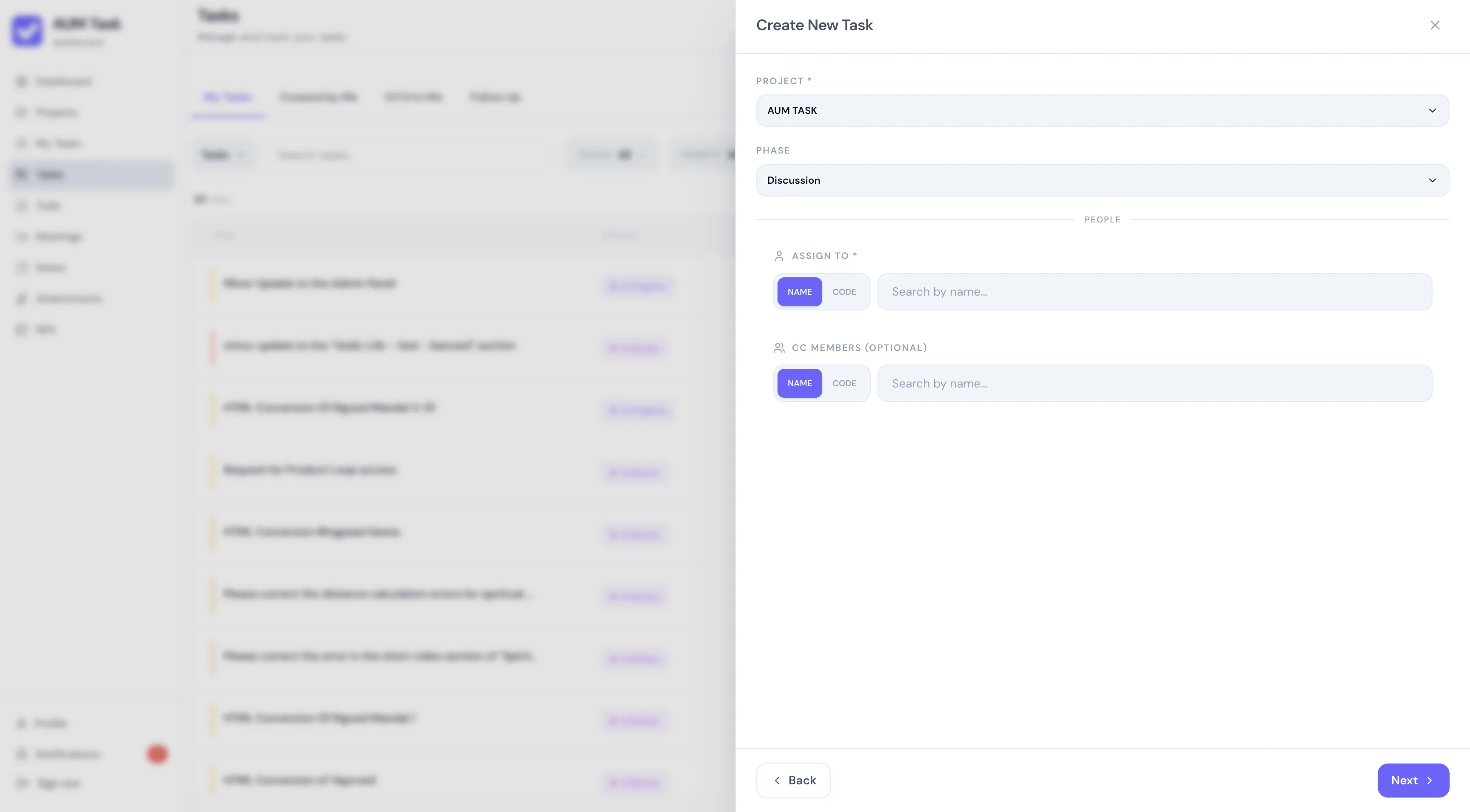 Create Task Step 2: Assignees, Projects & CC Observers